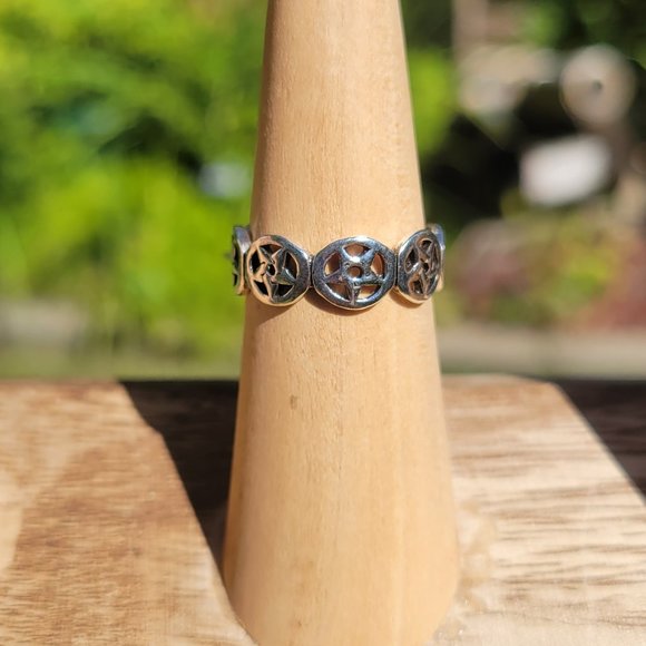 Pentagram Pentacle Sterling Silver Band Ring, Size 10 - Picture 2 of 4
